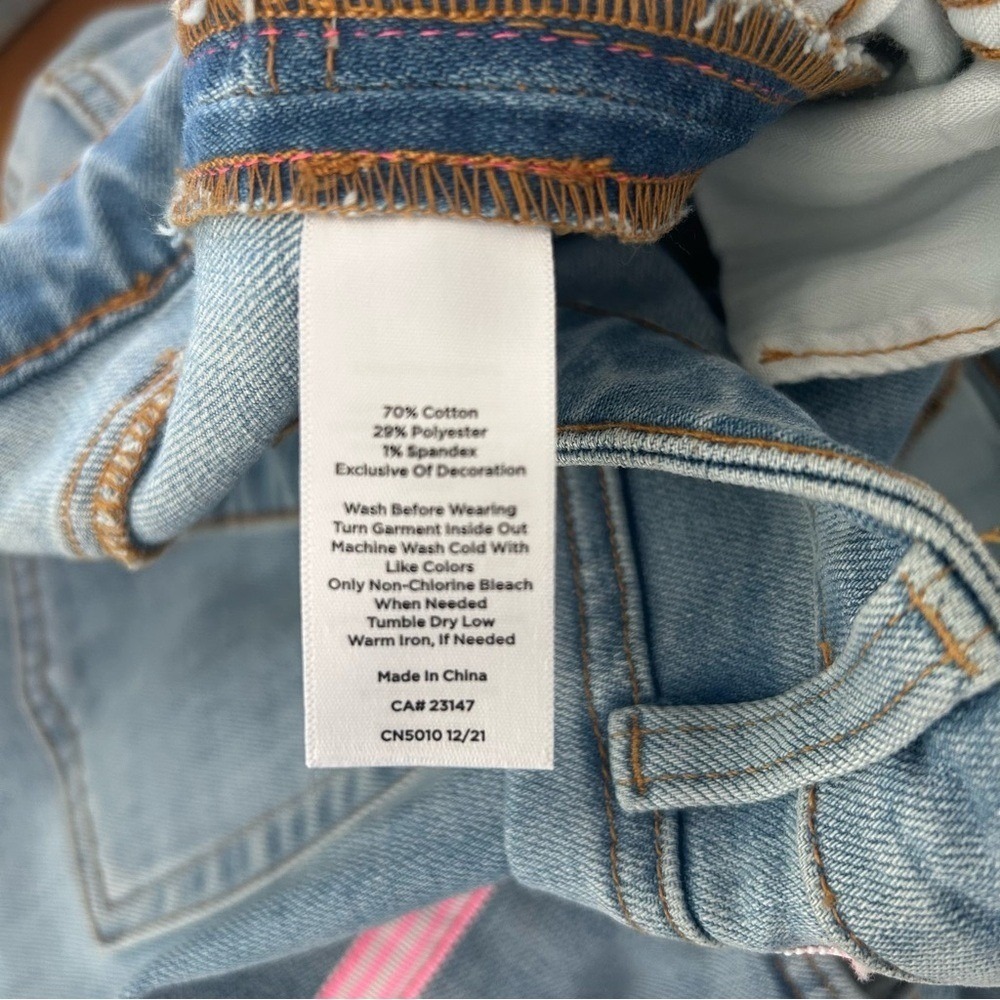 Talbots Modern Ankle Jeans Pink Ribbon Denim Colorful Embellished Size 16 - Picture 14 of 14